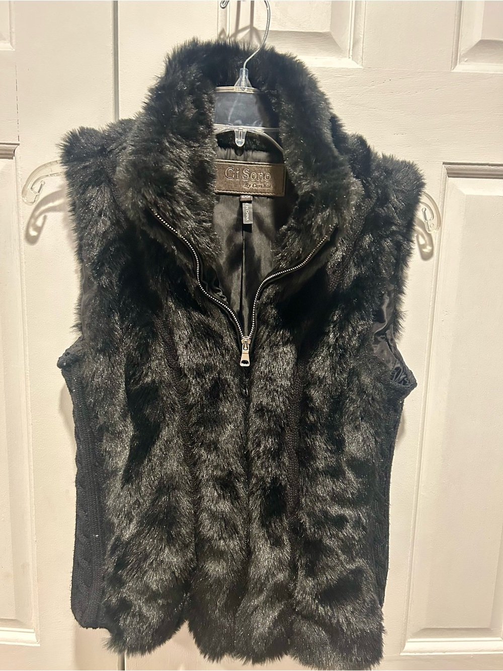 Ci Sono Black Faux Fur Zip-Front Vest